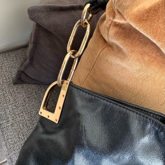 Badgley Mischka Black Leather Hobo Bag with Gold Accents - Picture 4 of 8